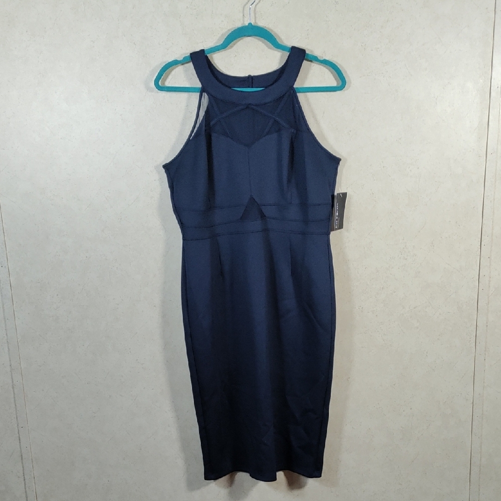 6116 Enfocus Studio navy blue knit sleeveless evening dress 12 NWT